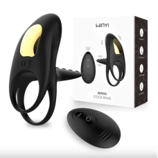 Виброкольцо "EDWIN" двойное с ложечкой и пультом ДУ, перезаряжаемое, силикон, черное