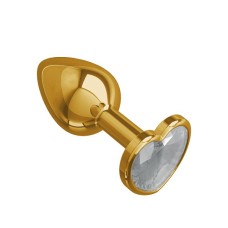Анальная втулка Gold с прозрачным кристаллом сердце маленькая DD Джага-Джага