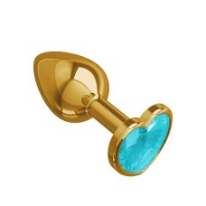 Анальная втулка Gold с голубым кристаллом сердце маленькая DD Джага-Джага