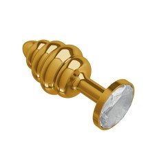 Анальная втулка Gold Spiral с прозрачным кристаллом маленькая DD Джага-Джага, длина 7.00см, диаметр 2.70см