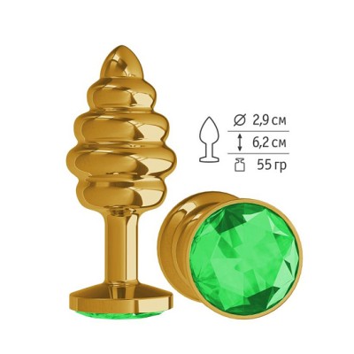 Анальная втулка Gold Spiral с зеленым кристаллом маленькая DD Джага-Джага