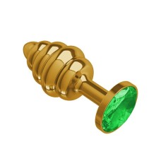 Анальная втулка Gold Spiral с зеленым кристаллом маленькая DD Джага-Джага