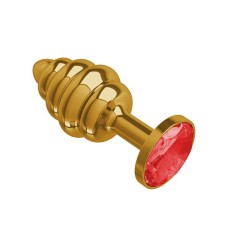 Анальная втулка Gold Spiral с красным кристаллом маленькая DD Джага-Джага