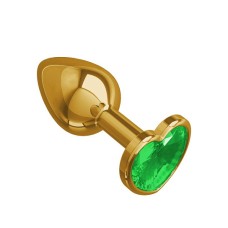 Анальная втулка Gold с зеленым кристаллом сердце маленькая DD Джага-Джага