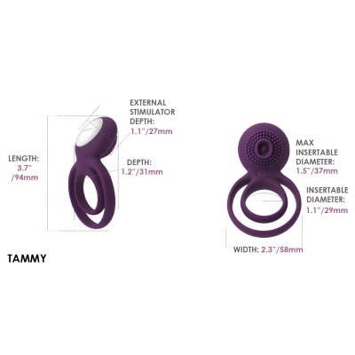 Tammy фиолетовое эрекционное виброкольцо с подхватом мошонки SVAKOM, c вибрацией