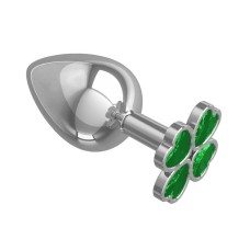 Большая анальная втулка Silver Клевер с зеленым кристаллом DD Джага-Джага