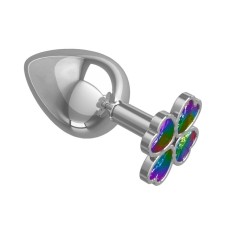 Большая анальная втулка Silver Клевер с разноцветным кристаллом DD Джага-Джага