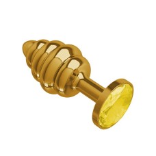 Анальная  втулка Gold Spiral с желтым кристаллом DD Джага-Джага