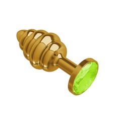 Анальная  втулка Gold Spiral с салатовым кристаллом DD Джага-Джага