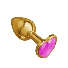 Анальная втулка Gold малая с розовым кристаллом сердце DD Джага-Джага