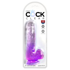 Прозрачный фаллоимитатор с мошонкой на присоске King Cock Clear 6, фиолетовый Pipedream, длина 0.00см, диаметр 3.80см
