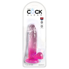 Прозрачный фаллоимитатор с мошонкой на присоске King Cock Clear 7, розовый Pipedream, длина 0.00см, диаметр 4.00см