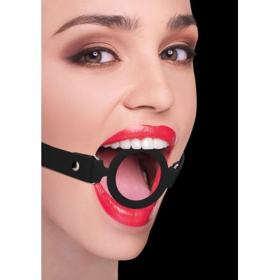 Черный кляп-кольцо с кожаными ремешками  Silicone Ring Gag with Leather Straps