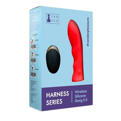 Красный вибрострапон Vander Wireless Silicone Dong - 14 см.